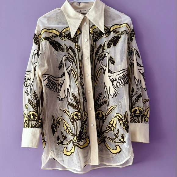 Tory Burch Brigitte Wheat Print Roll Tab Shirt - Picture 2 of 16